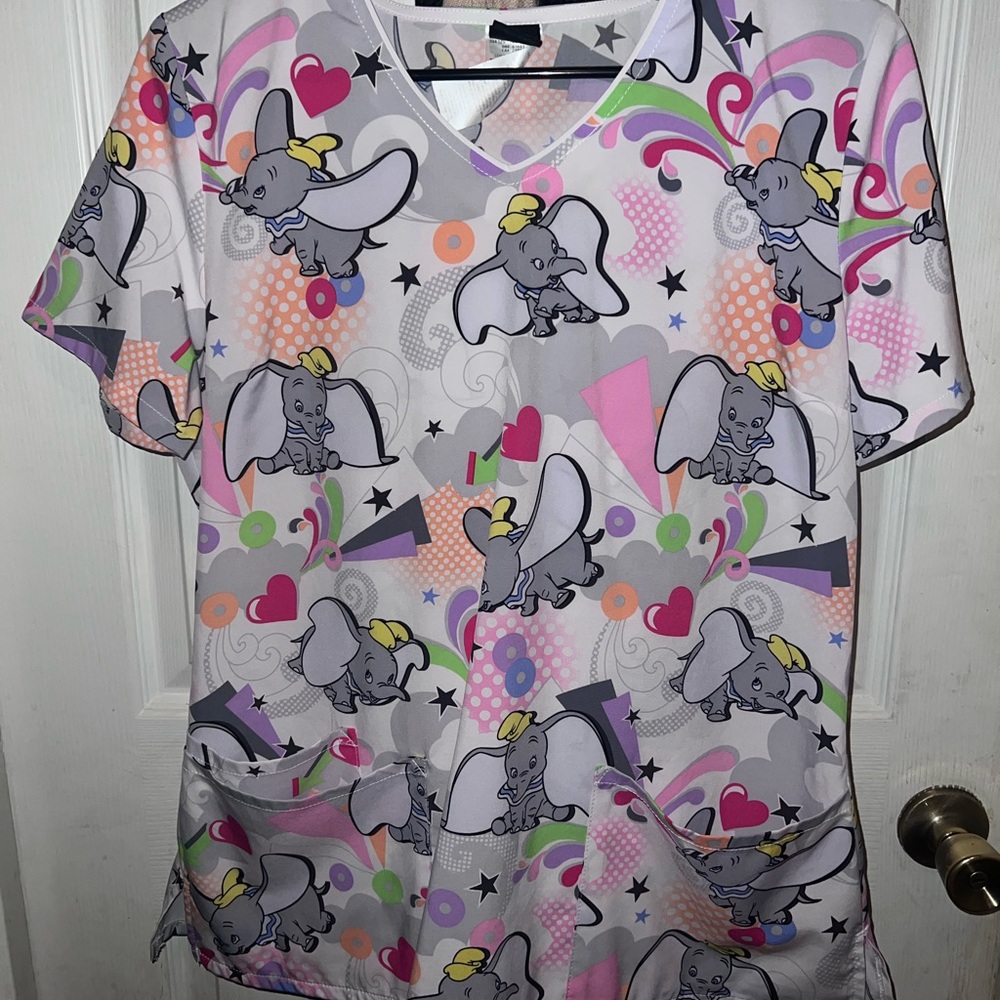 Colorful Elephant Print Scrub Top